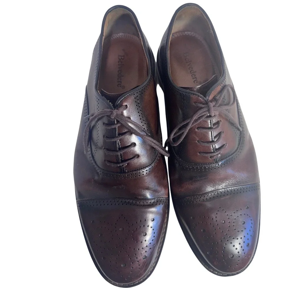 Belvedere Mens‎ Brown Leather Wingtip Oxford Brogue Dress Shoes Hybrid Sole 9D
